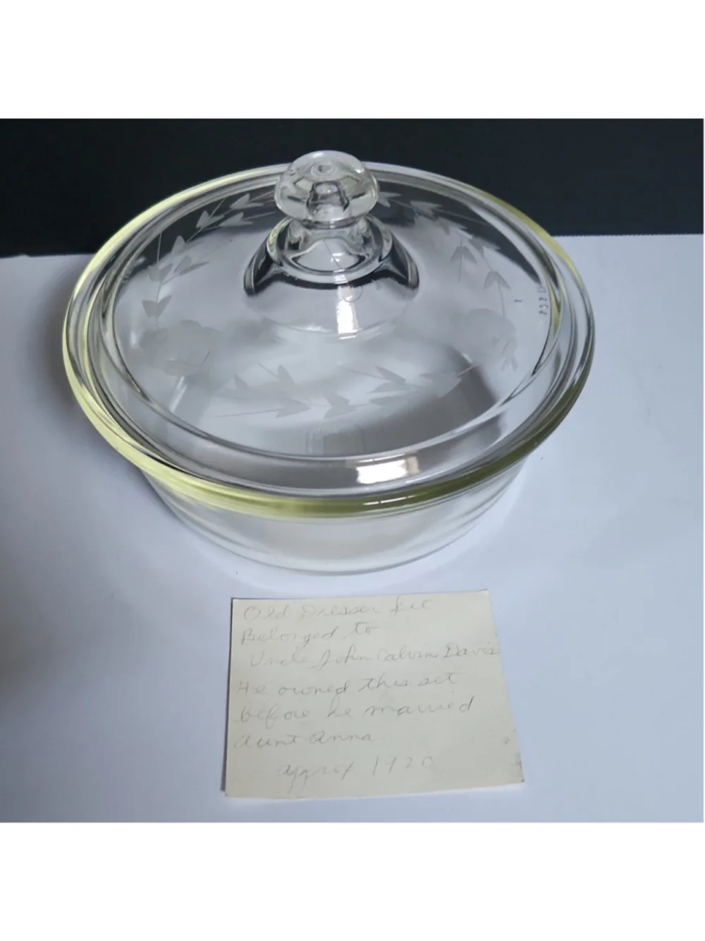 “Antique 1920s Pyrex Clear Glass Casserole Dresser Box Set #167 #267 Etched Rose